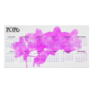 Poster Calendrier 2026 avec orchidée sur fond blanc