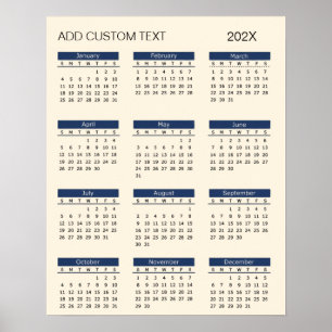 Poster Calendrier 2026 avec texte personnalisé à la mode 