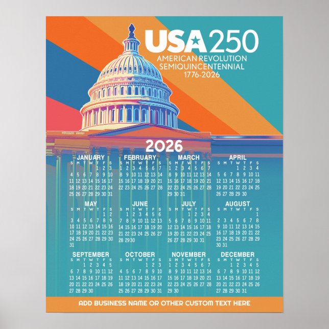 Poster Calendrier 2026 avec USA 250 Dôme de la capitale A (Devant)