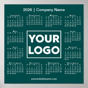 Poster Calendrier 2026 Entreprise Logo et nom Turquoise V