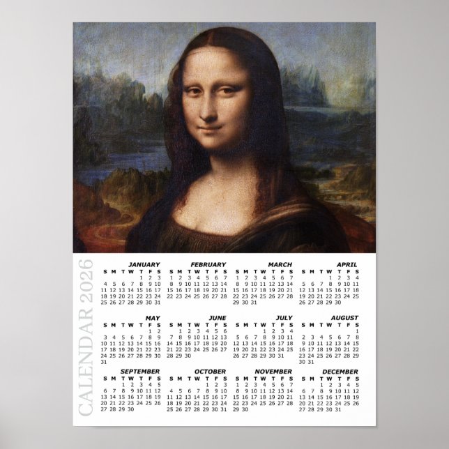 Poster Calendrier 2026, Grand, Mona Lisa/ Léonard de Vinc (Devant)