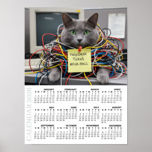 Poster Calendrier 2026, Help Desk, Informatique - Chats d