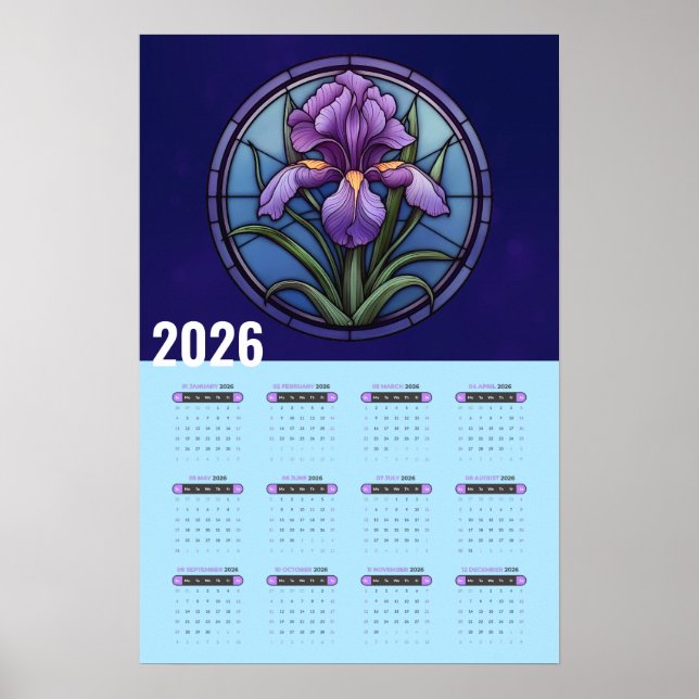 Poster Calendrier 2026 Iris Violet Mural (Devant)