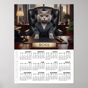 Poster Calendrier 2026, Le Patron - Chats Amusants au Bur