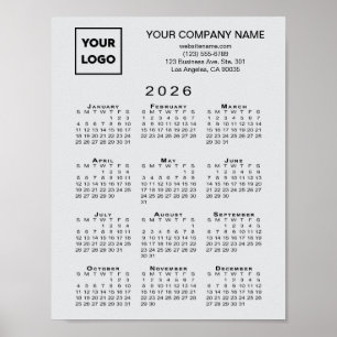 Poster Calendrier 2026 Logo d'entreprise et texte gris cl