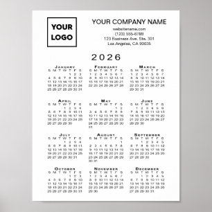 Poster Calendrier 2026 Logo et texte professionnels