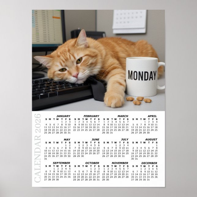 Poster Calendrier 2026, Lundi Motivation - Chats de Burea (Devant)