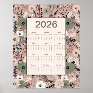 Poster Calendrier 2026 motif floral