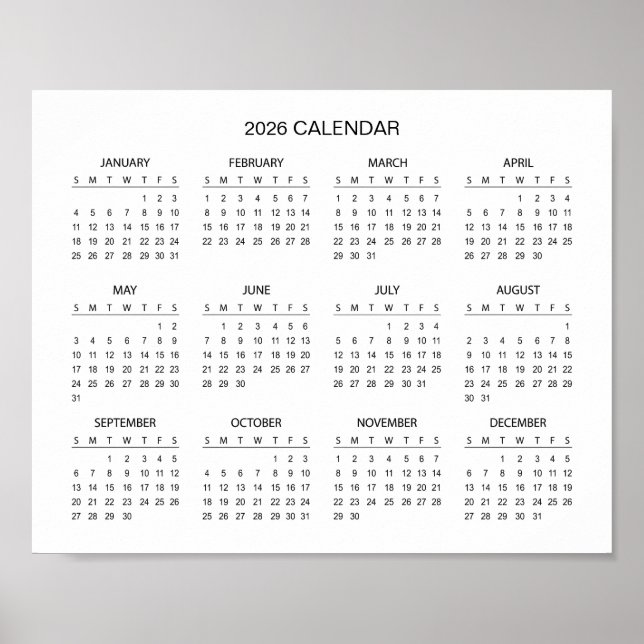 Poster Calendrier 2026 Simple et Élégant |  (Devant)