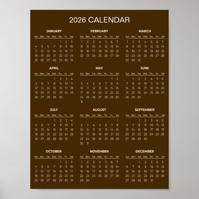 Poster Calendrier 2026 Simple et Élégant |  (Devant)