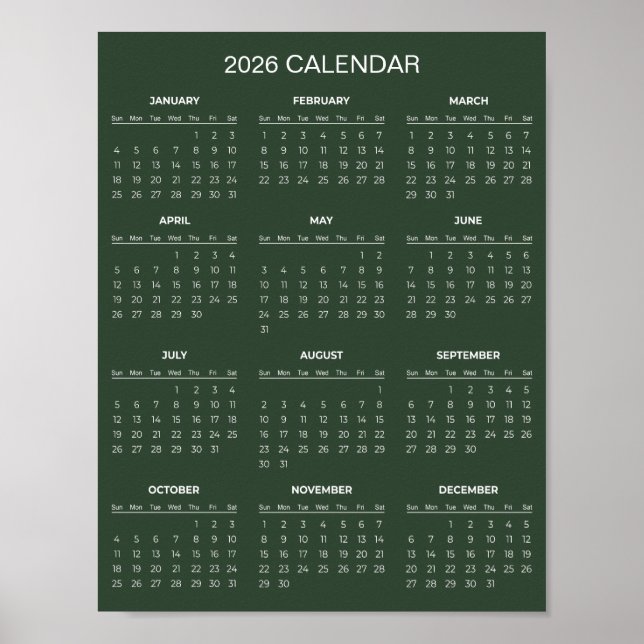Poster Calendrier 2026 Simple mais Élégant |  (Devant)