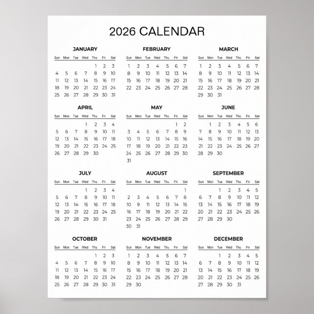 Poster Calendrier 2026 Simple mais Élégant |  (Devant)