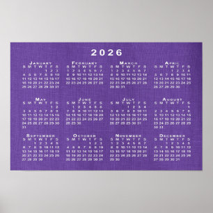 Poster Calendrier 2026 sur le lin pourpre photo Modèle