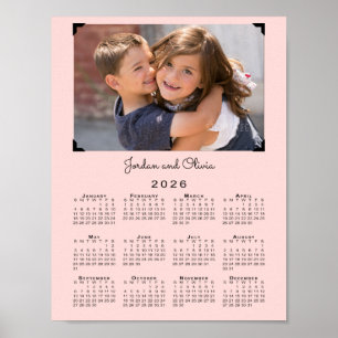Poster Calendrier 2026 Votre photo et nom rose