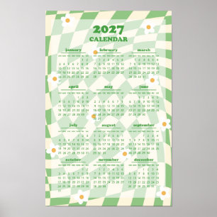 Poster Calendrier 2027 à motif rétro groovy à carreaux on