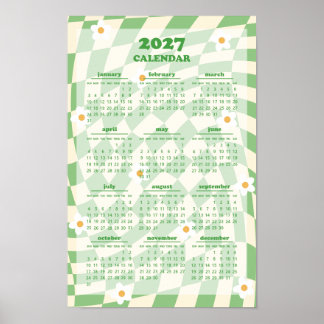 Poster Calendrier 2027 à motif rétro groovy à carreaux on