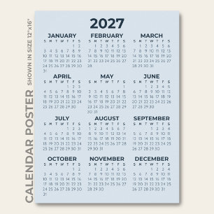Poster Calendrier 2027 Bleu Poussiéreux Simple Moderne