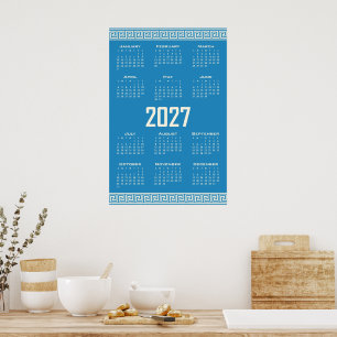 Poster Calendrier 2027, Frette grecque, Cosmic Latte sur 
