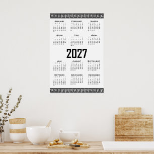 Poster Calendrier 2027, Frise Grecque, Noir sur Blanc