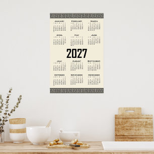 Poster Calendrier 2027, Frise grecque, Noir sur Latte cos