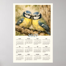 Calendrier 2027 - Illustration de jolis oiseaux bl