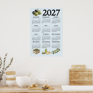 Poster Calendrier 2027, Olives Méditerranéennes, Bleu