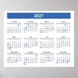 Poster Calendrier 2027 par mois Maison École Bureau Mur
