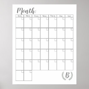 Poster Calendrier à monogramme personnalisable