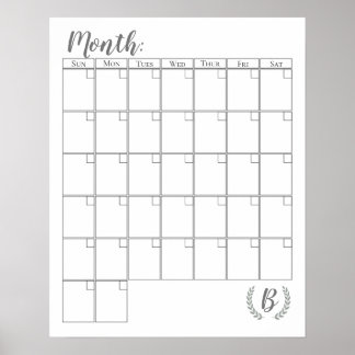 Poster Calendrier à monogramme personnalisable
