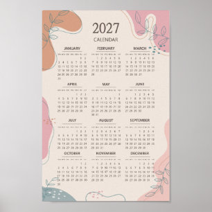 Poster Calendrier Abstrait Forme Bohème Esthétique Beige 