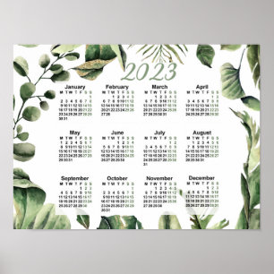Poster Calendrier annuel 2023, Calendrier aquarelle, lund