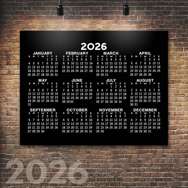 Poster Calendrier annuel 2024 - horizontal - Noir (2026 Calendar Poster)
