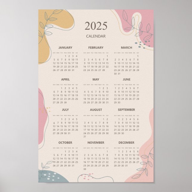 Poster Calendrier annuel 2025 Abstrait Esthétique Minimal (Devant)