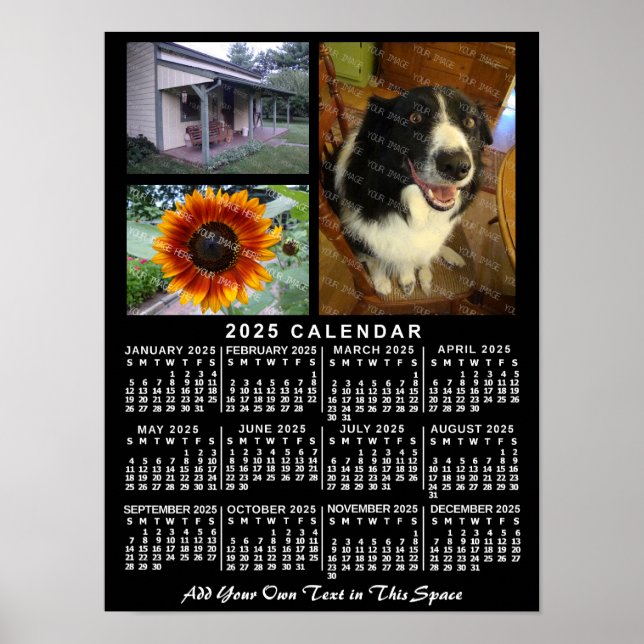 Poster Calendrier annuel 2025 Noir Personnalisé 3 Photos  (Devant)
