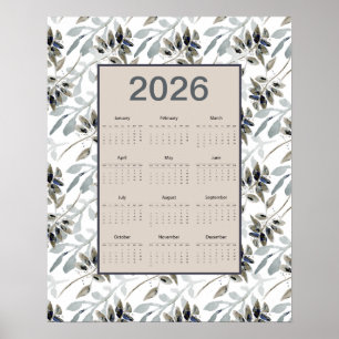 Poster Calendrier annuel 2026 Feuilles botaniques