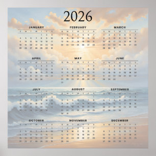 Poster Calendrier annuel 2026 inspiré de l'océan 