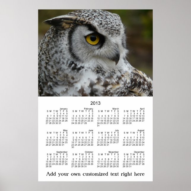 Poster Calendrier annuel de photo de profil de chouette d (Devant)