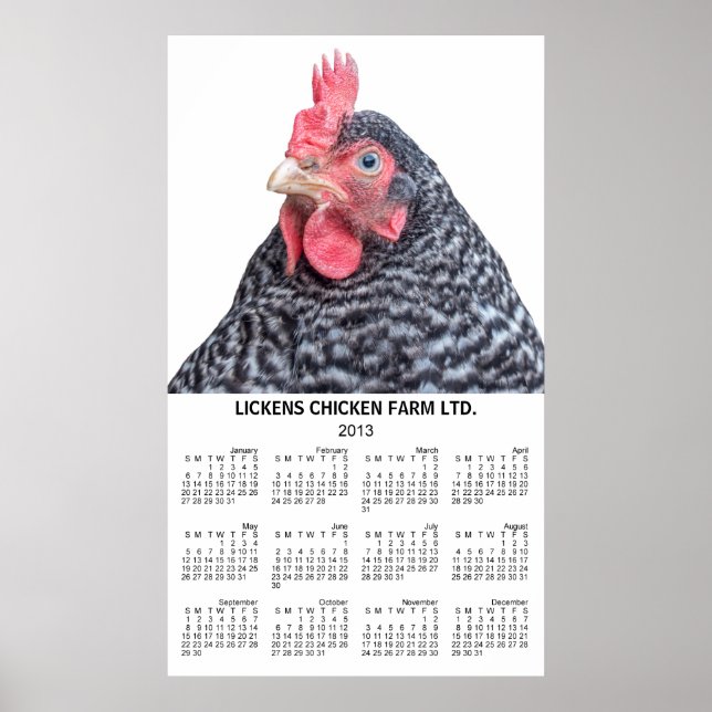 Poster Calendrier Annuel Mural 2013 de la Poule Barree Ro (Devant)