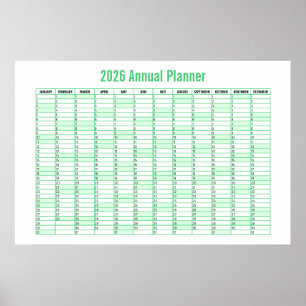 Poster Calendrier annuel mural 2026 à vue mensuelle
