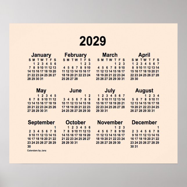 Poster Calendrier Antique Blanc 2029 de Janz Print (Devant)