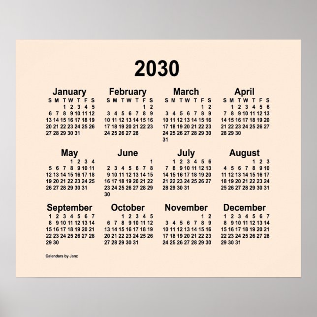 Poster Calendrier Antique Blanc 2030 de Janz Print (Devant)