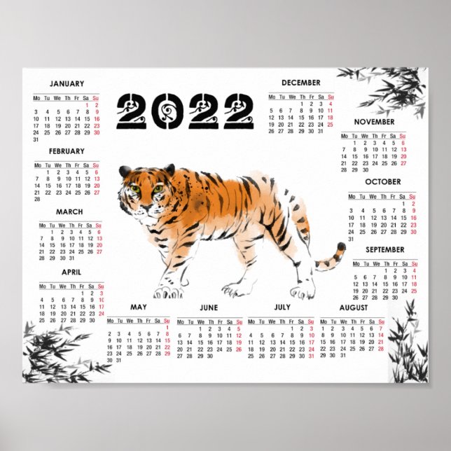 Poster Calendrier aquarelle tigre 2022 (Devant)