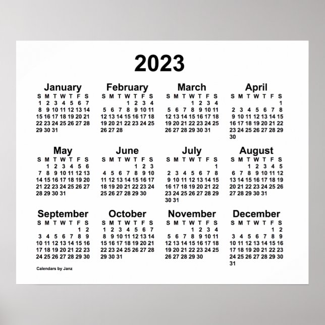 Poster Calendrier blanc 2023 de Janz (Devant)