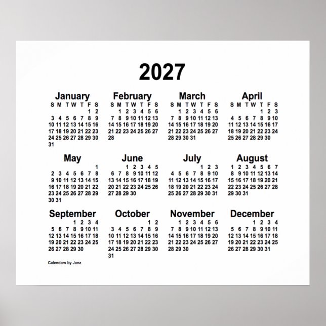 Poster Calendrier blanc 2027 par Janz Print (Devant)