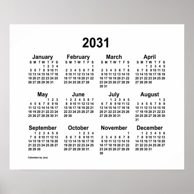 Poster Calendrier blanc 2031 par Janz Imprimer (Devant)