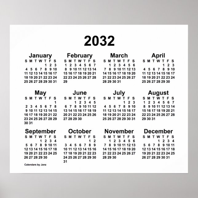 Poster Calendrier blanc 2032 de Janz Print (Devant)