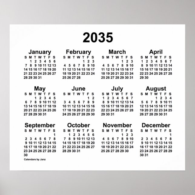 Poster Calendrier blanc 2035 par Janz Print (Devant)