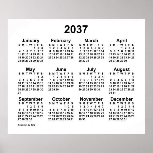 Poster Calendrier blanc 2037 par Janz Print (Devant)