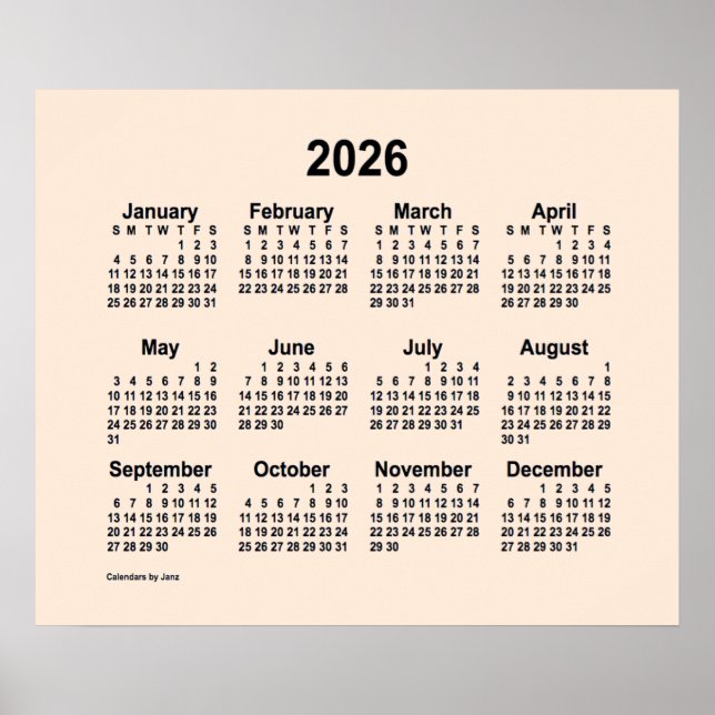 Poster Calendrier blanc antique 2026 par Janz Imprimer (Devant)