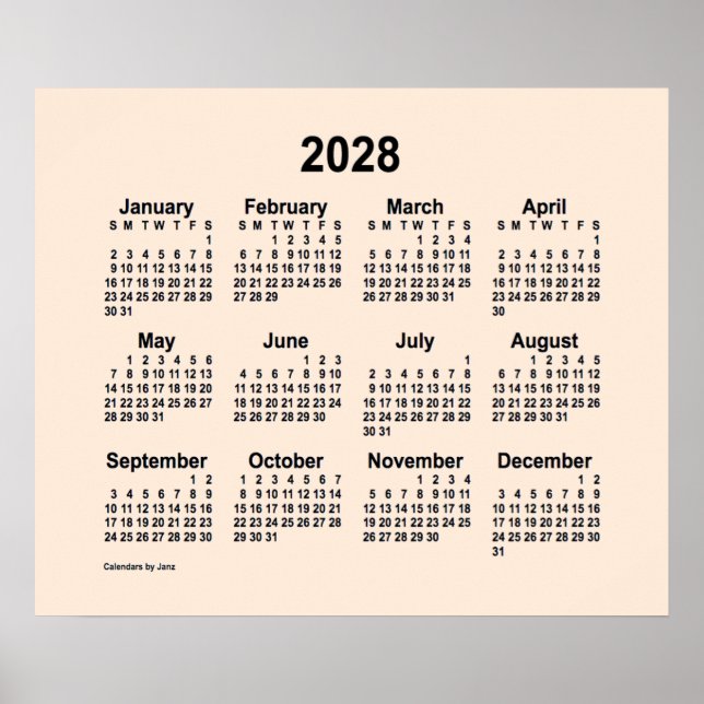 Poster Calendrier blanc antique 2028 par Janz Imprimer (Devant)